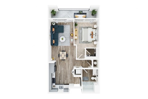 Floor plan for 1 bed, 1 bath, 693 sqft